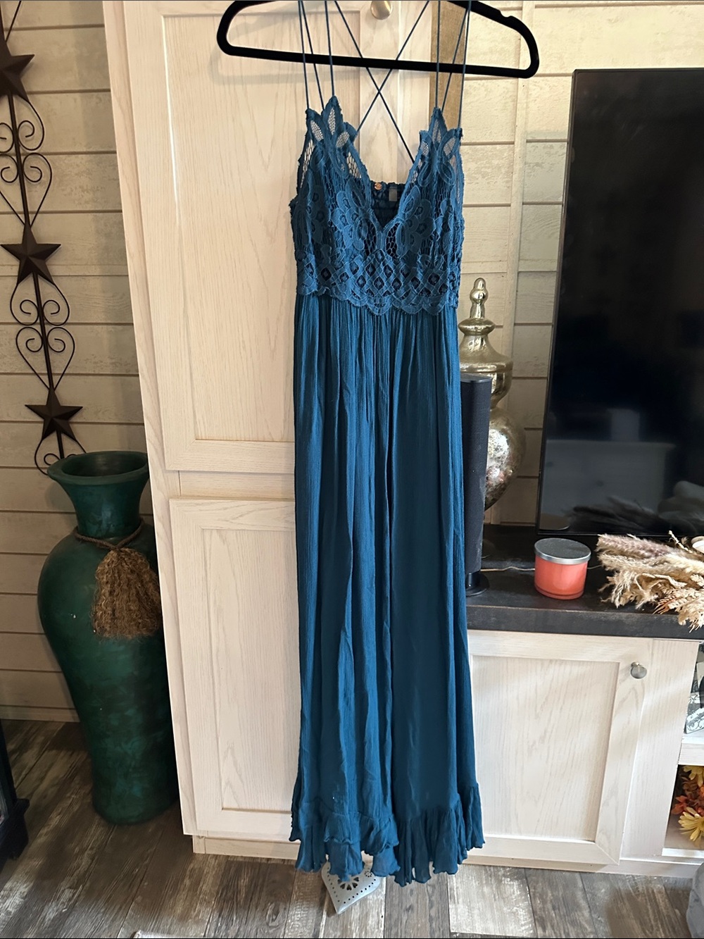 Free People Teal Lace Bodice Maxi Dress